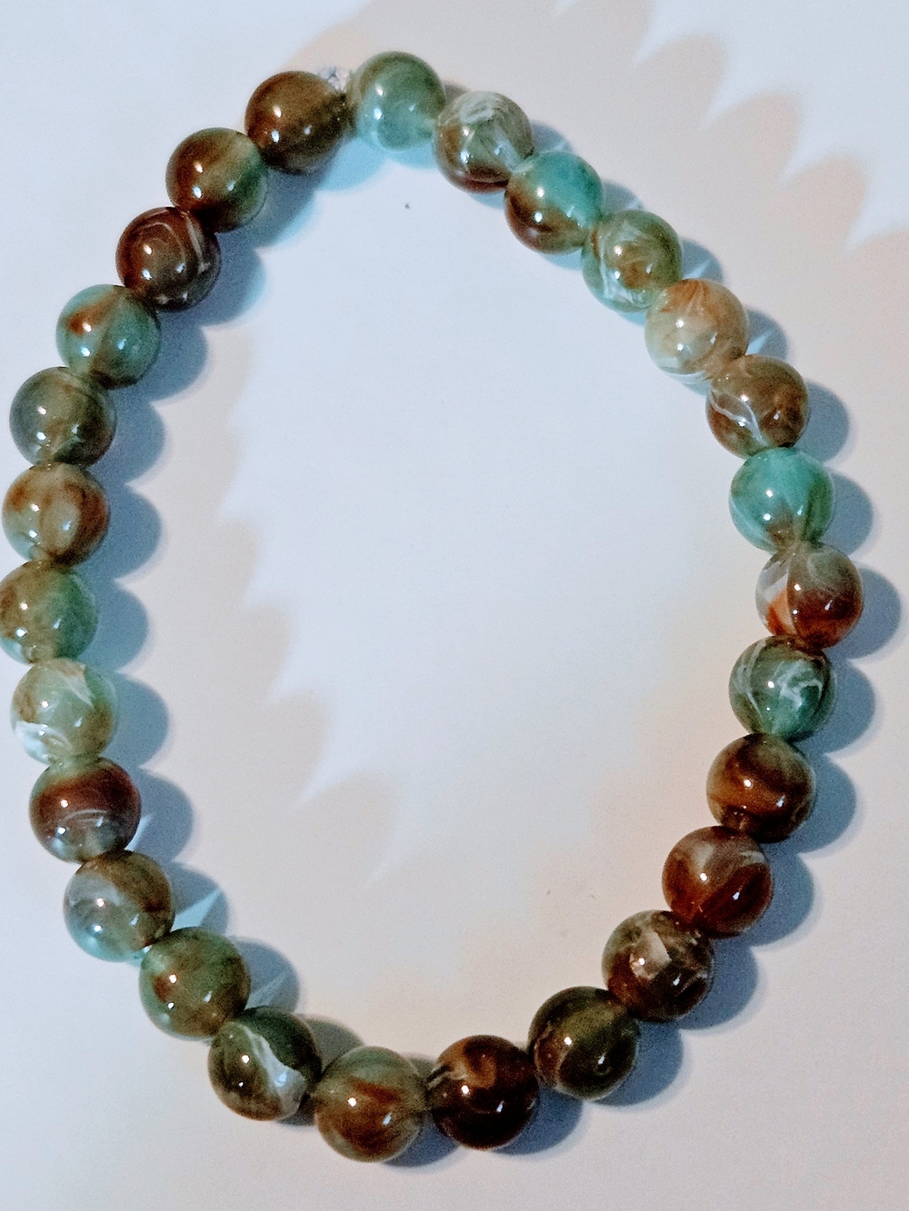 Brown and Green Beaded Stretch Bracelet